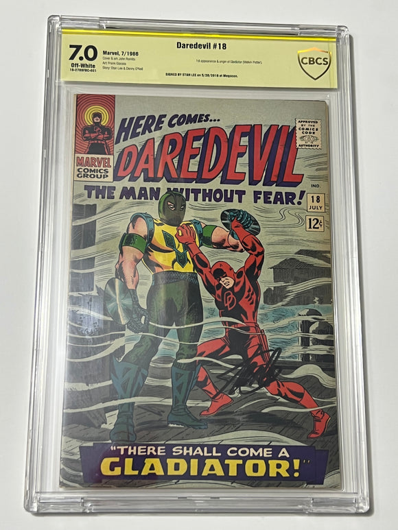 Daredevil 18 CBCS 7.0 - 1st Gladiator signed by Stan Lee