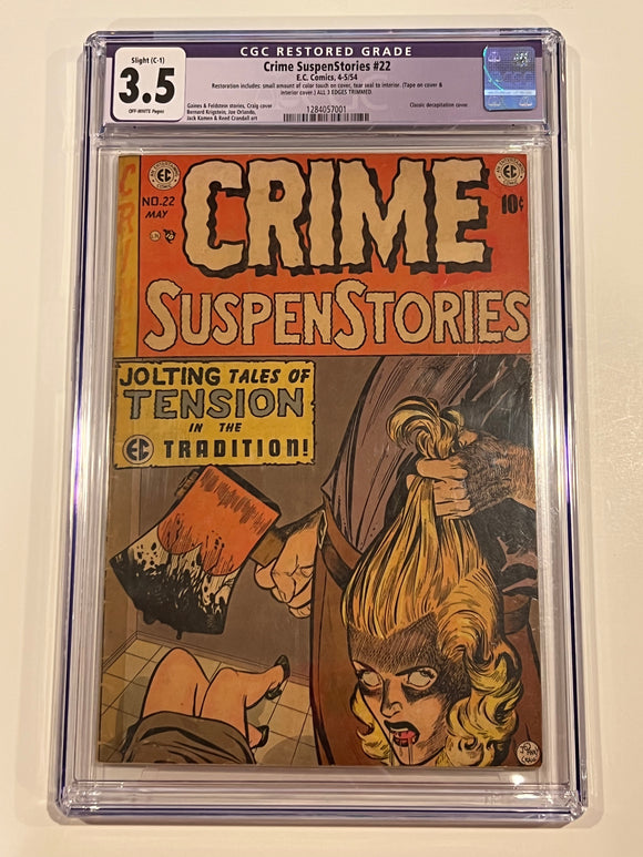 Crime SuspenStories 22 CGC 3.5 Restored - Classic decapitation cover - EC Comics